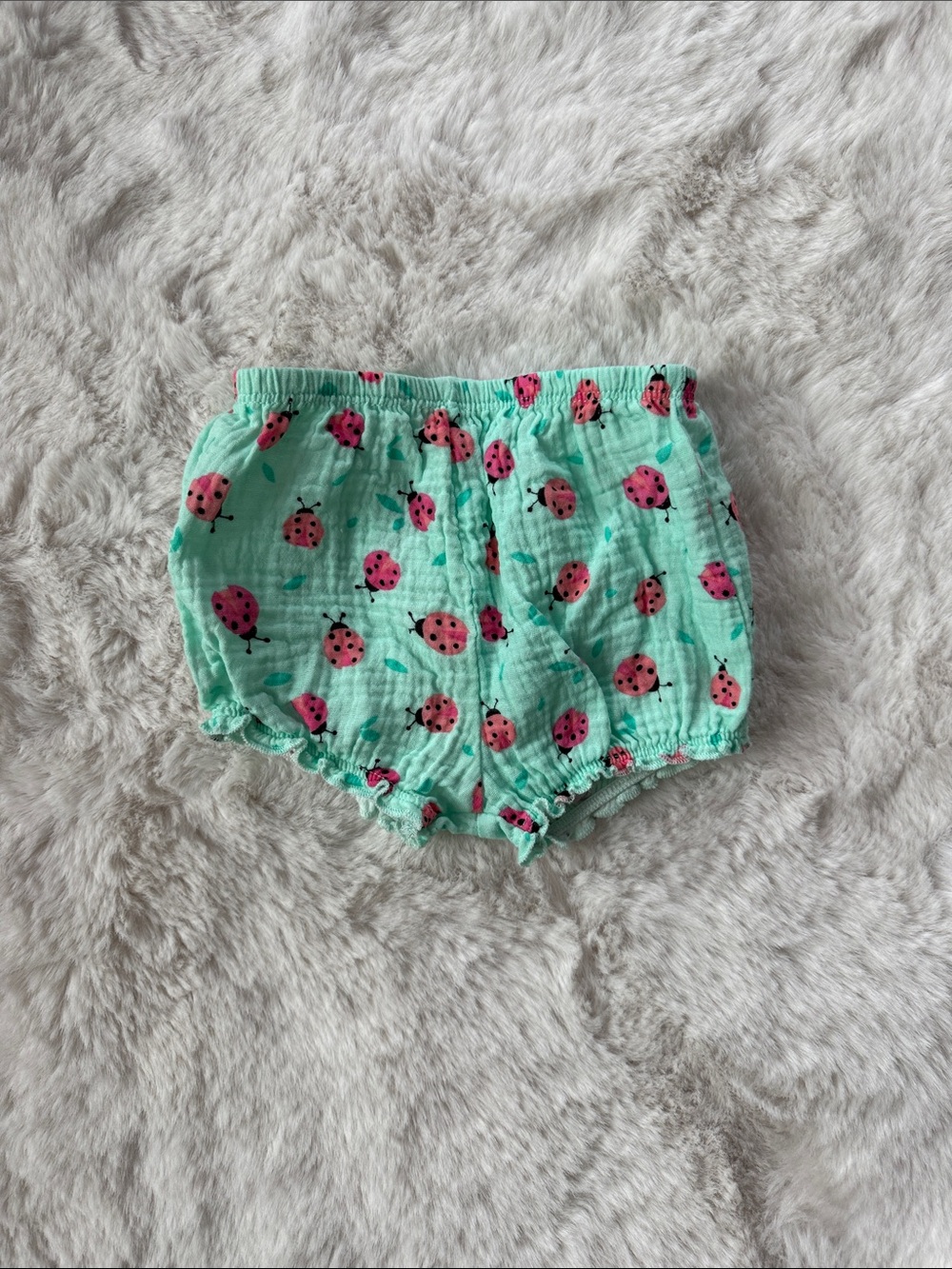 Mint Green Baby Bloomers with Pink Ladybug Print